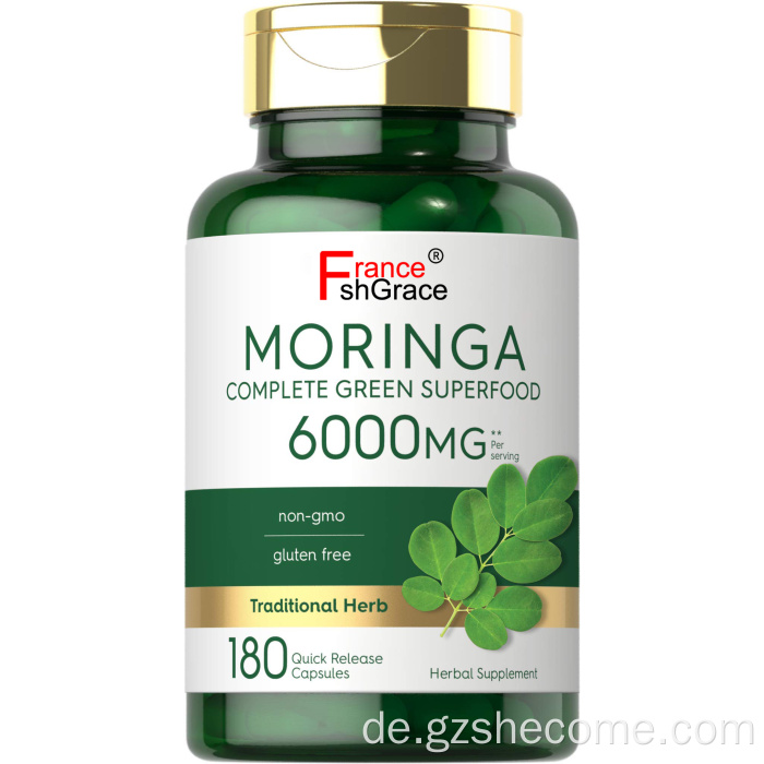 Moringa oleifera Komplette glutenfreie Moringa -Blattkapseln